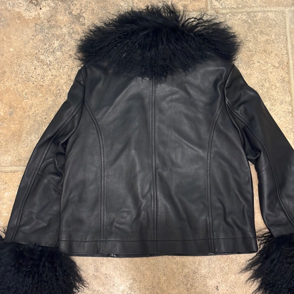 Saks Potts Foxy Leather Jacket with Shearling Collar & Cuffs – Black– Size 1 - Picture 6 of 6